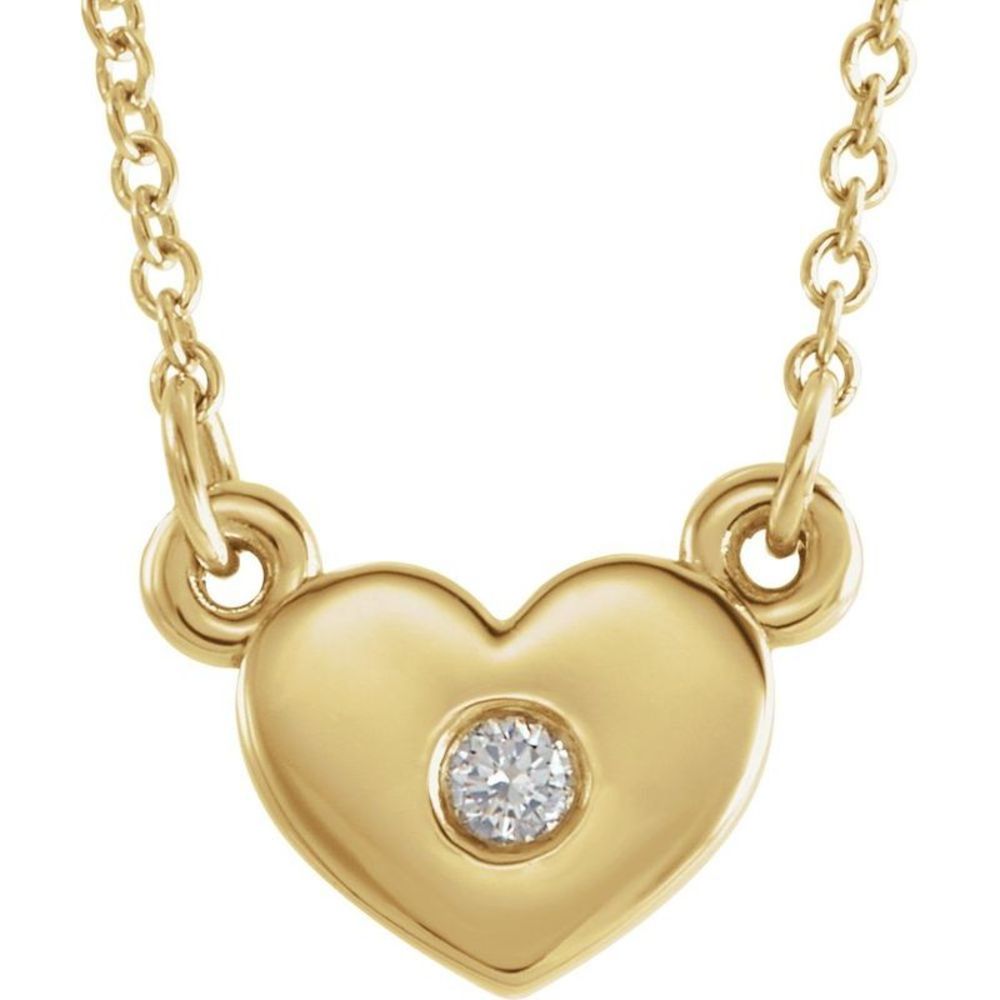 14k Yellow Gold .03 Ct Diamond Small Heart Necklace, 16 Inch